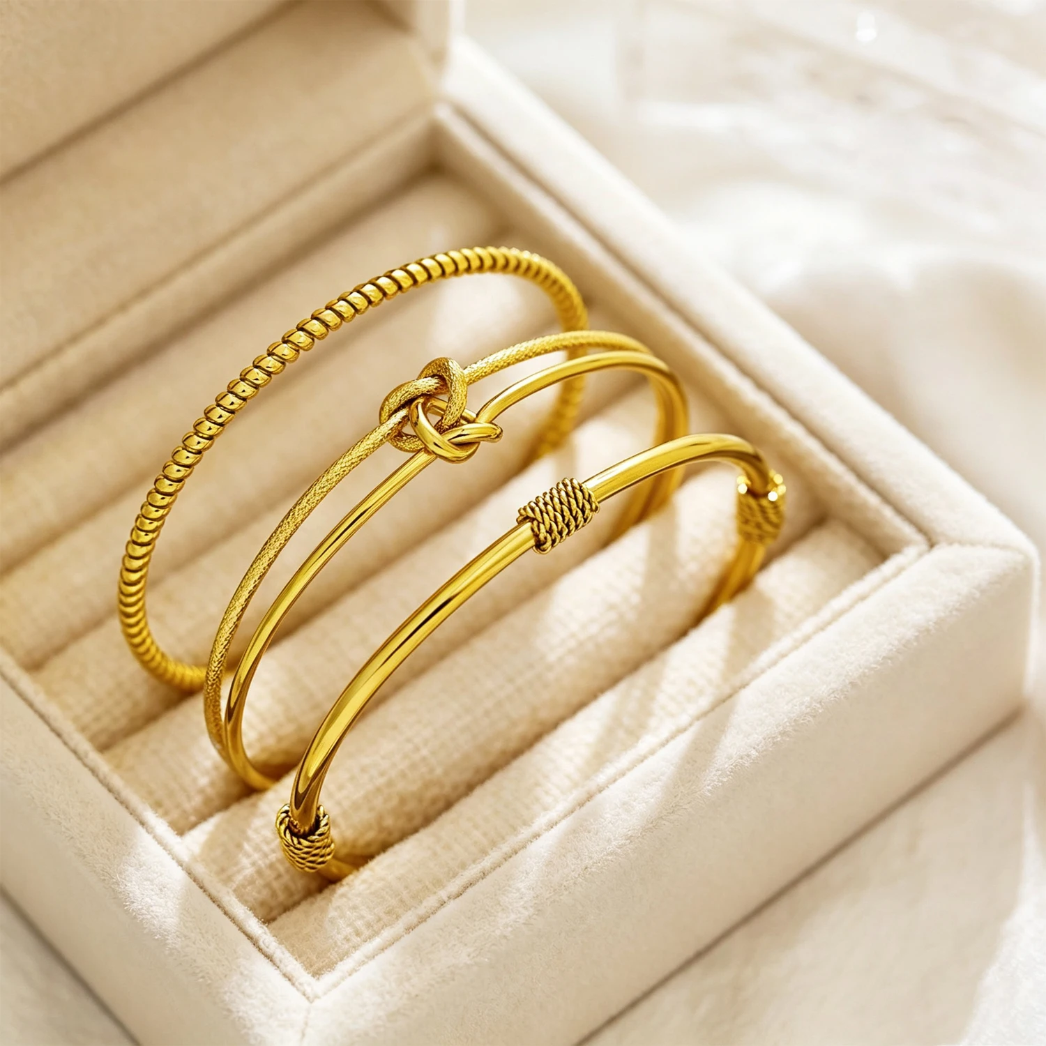 18K Gold Plated Stainless Steel Bangle Women Adjustable Open Knot Twist Texture Cuff Bracelet Stackable Daily Wrist Jewelry Gift