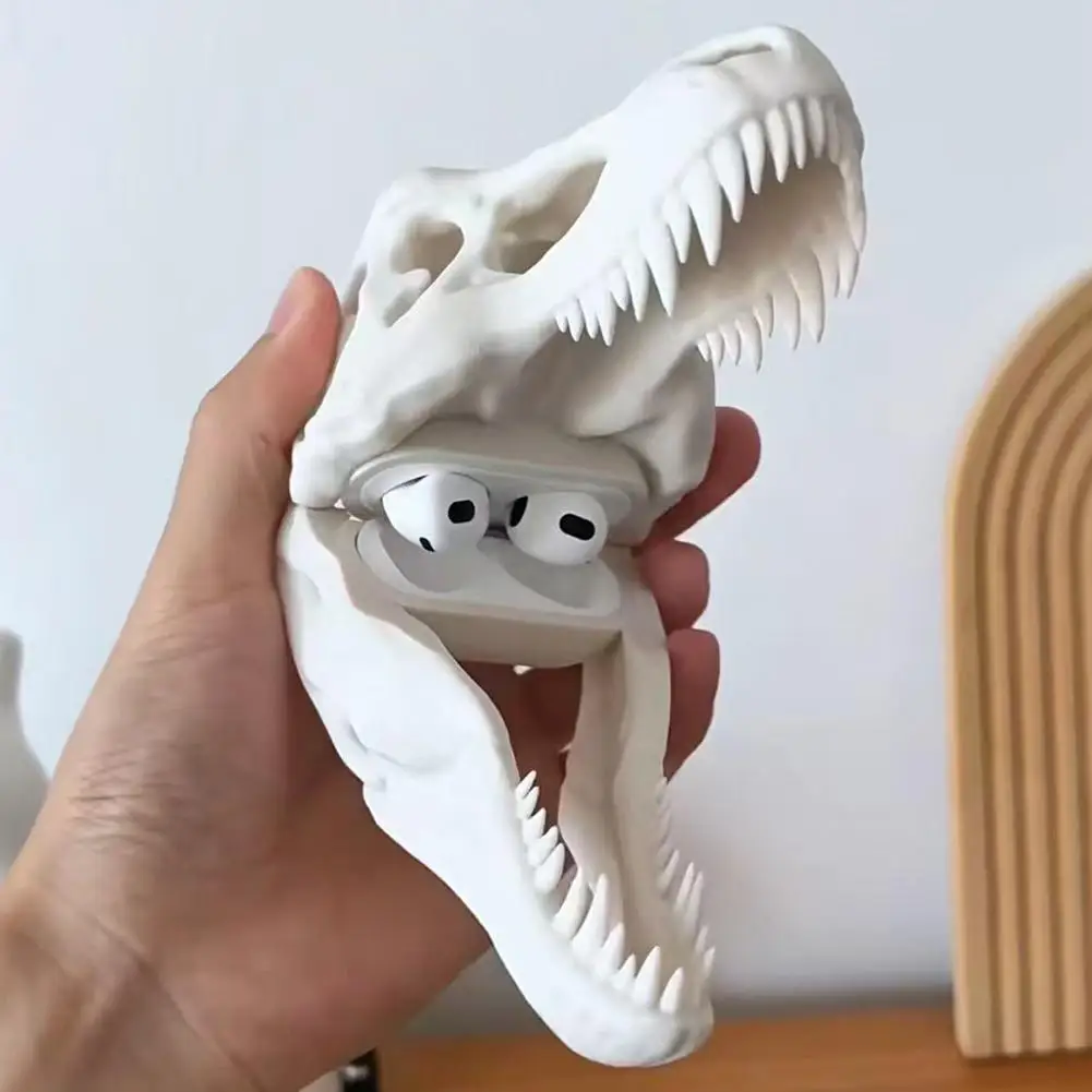 Étui pour écouteurs en forme de crâne de dinosaure imprimé en 3D, motif amusant de Tyrannosaurus Rex, coque de protection pour écouteurs, résistant aux chocs, design créatif.