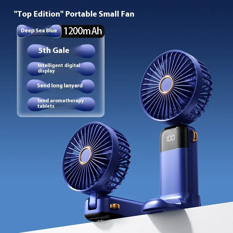 USB Handheld Mini Fan Foldable Portable Neck Hanging Fans 5 Speed USB Rechargeable Fan with Phone Stand and Display Screen