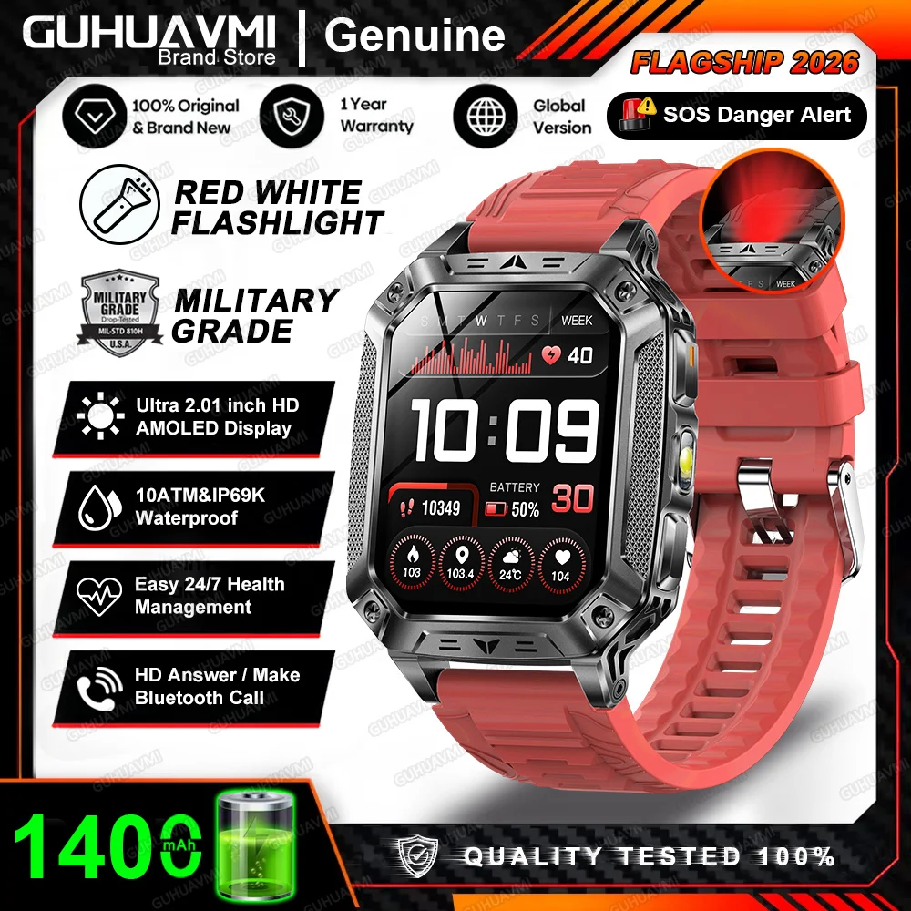2026 Nieuwe Ingebouwde 1400mAh Supergrote Batterij Heren Smartwatch Outdoor GPS 2.01" AMOLED Scherm 10ATM Waterdicht BT Oproep Smartwatch