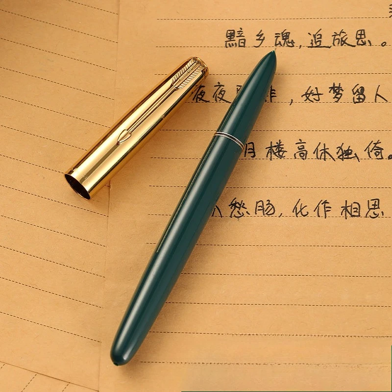Retro Hero Green Silver Fountain Pen Classic Collection Stacked Pens Tip 1.0/2.5mm Student Specific Writing Practice Ink Pen