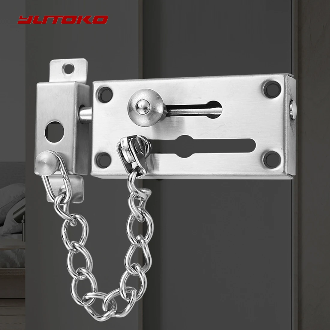 

YUTOKO HeavyDuty Stainless Steel Door Latch Slide Bolt Latch Gate Latches Safety Door Lock with Anti-Theft Chain and Spring Lock