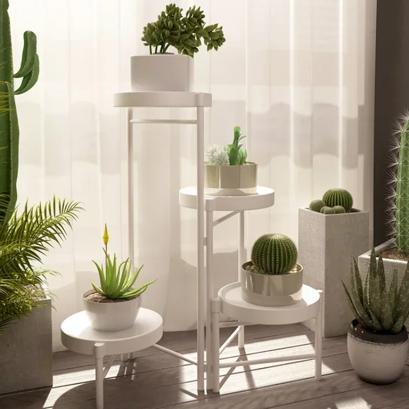 Foldable Flower Stand Indoor Modern Iron Plant Shelf for Succulents Pothos Creative Balcony Organizer Sturdy Floor Storage Rack