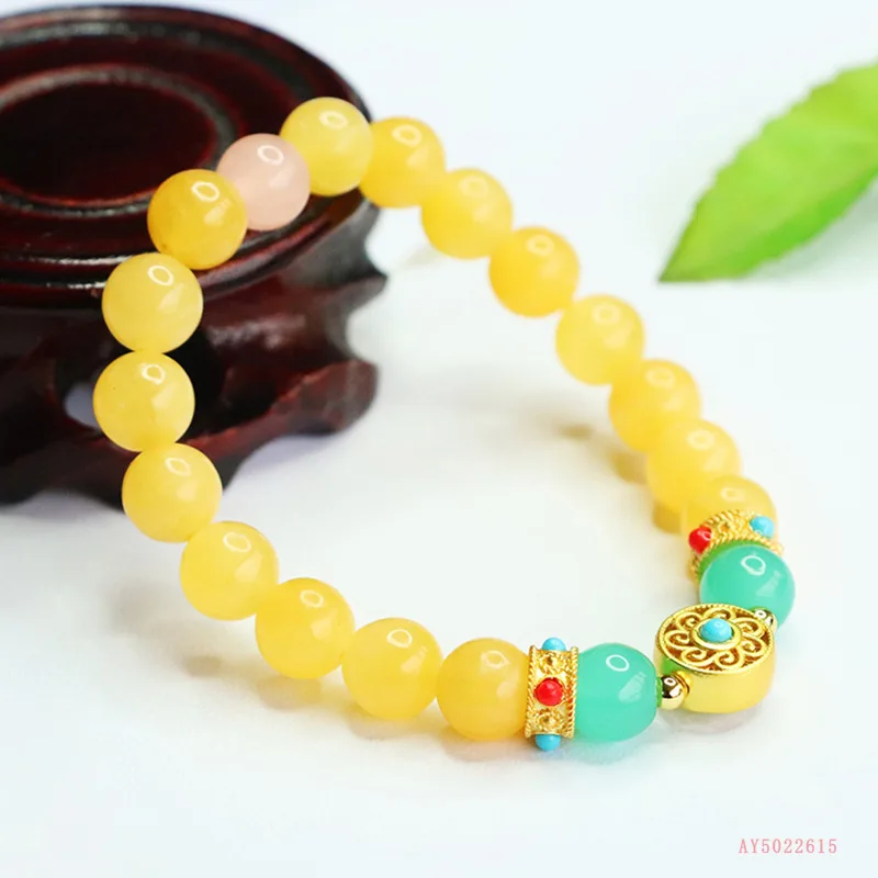 

Natural rice topaz bracelet, yellow jade bracelet.