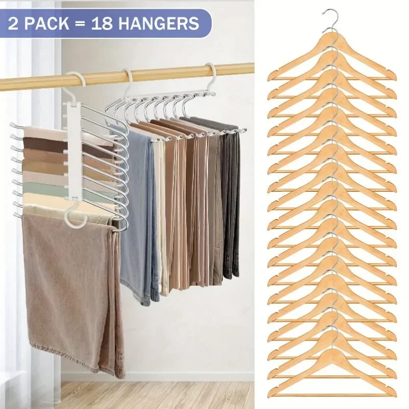 9-Tier Non-Slip Stainless Steel Pants Hanger – Space-Saving, Multi-Layered for Closet Organization of Jeans, Leggings & Skirts