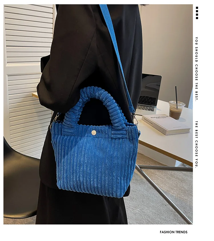 Damen 2026 Herbst-Winter Neuer Stil Koreanische Ins Denim Samt Plüsch Schulter-Umhängetasche Hochwertige Handtasche für Frauen – Detail 1