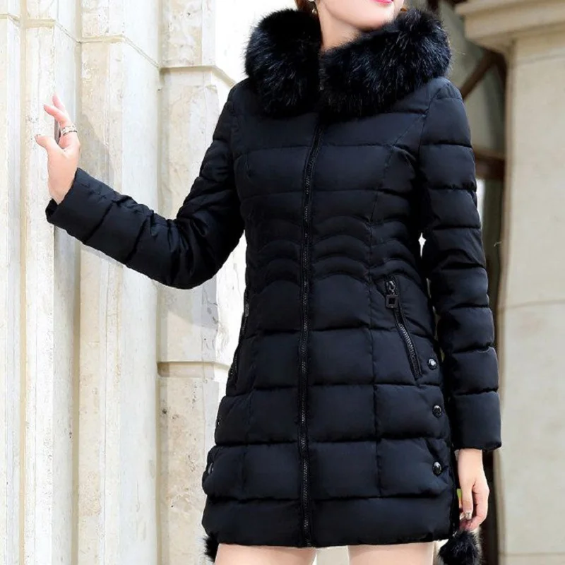 Chaqueta acolchada con cremallera y capucha para mujer, abrigo de algodón grueso y cálido para invierno, Parka larga holgada coreana de talla grande