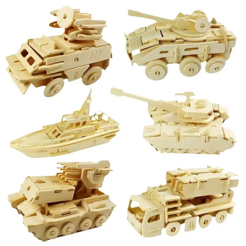 3D DIY Wooden Puzzle Military Tank Vehicle Model Creative Assembled Handcraft Toy for Home Office Desktop Decor Unique Gift