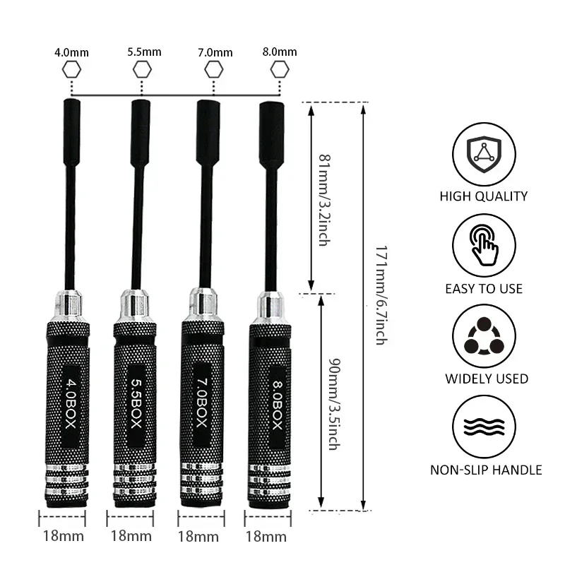 

4-piece set / titanium alloy plating4.0/5.5/7.0/8.0 hex nut wrench socket tool kit for RC model car aircraft