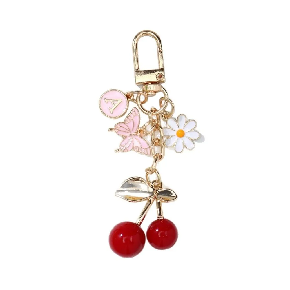 Mini Cherry Keychain Flower Butterfly Decor Fruit Keyring Enamel Coating DIY Jewelry Bag Accessories Handbag Decor Accessories