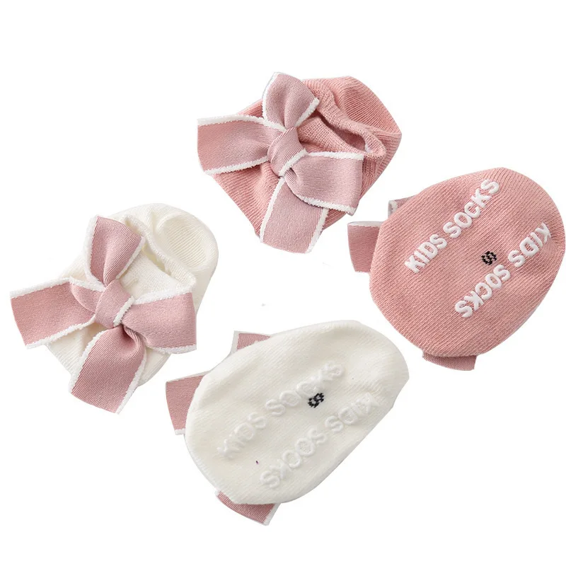 Ins baby bow learning walking floor socks boat socks plain children\'s socks popular anti slip floor socks suitable for 0-1 years