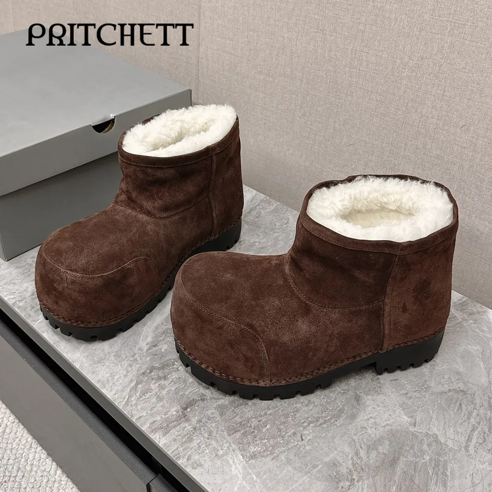 Suede Big Head Classic Short Boots Plus Velvet Thickened Winter Ski Boots Casual Personality Designer Fashion Large Size Boots