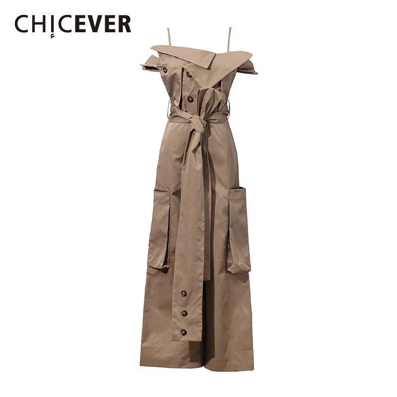 

CHICEVER Khakl Spliced Lace Up Jumpsuit Female Square Collar Sleeveless Streetwear Temperament Women's Jumpsuits Summer Fashion