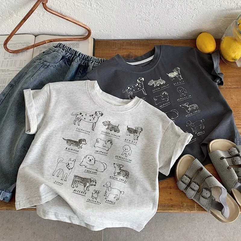 

2026 Summer New Children Short Sleeve Loose T Shirts Boys Cartoon Print Tee Toddler Girls Cotton Casual Tops Kids Clothes