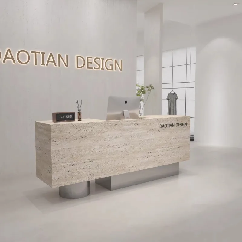 Reception Counter Cosmetics Small Table Reception Beautician Counter Desk Shops Travertine Receptionist Desk Office Furniture