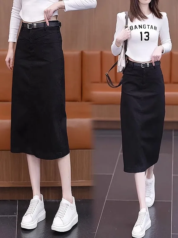 

High Waist A-Line Casual Denim Skirt for Women Spring Autumn 2025 New Style Mid-Length Slit Wrap around Skirt