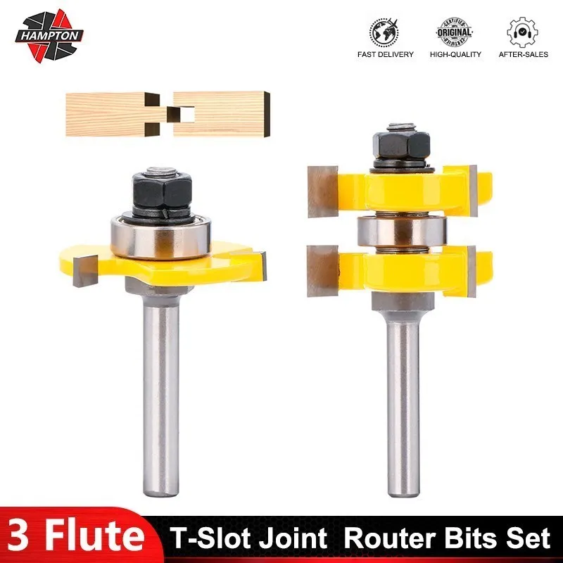 T Slot Milling Cutter 3 Flute T-Slot Joint Router Bits Set 6/8/6.35/12.7mm Shank Tungsten Carbide Cutter for Woodworking Tools 