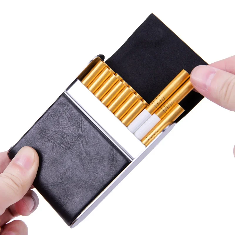 Hardshell Cigarette Case with Leather & Metal Accents - Portable Anti-Crush Cigarette Holder, Stylish Design for Men view 5