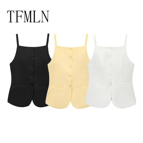 TFMLN Chic Casual mujeres sólido Tops 2025 chaleco sin mangas de un solo pecho moda Primavera Verano Tops