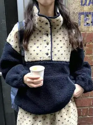 

Faionable Thiened Color Blo Heart Lamb Fur Sweatirt Women's Outerwear Korean Sle Loose Fit Winter New Design Coat