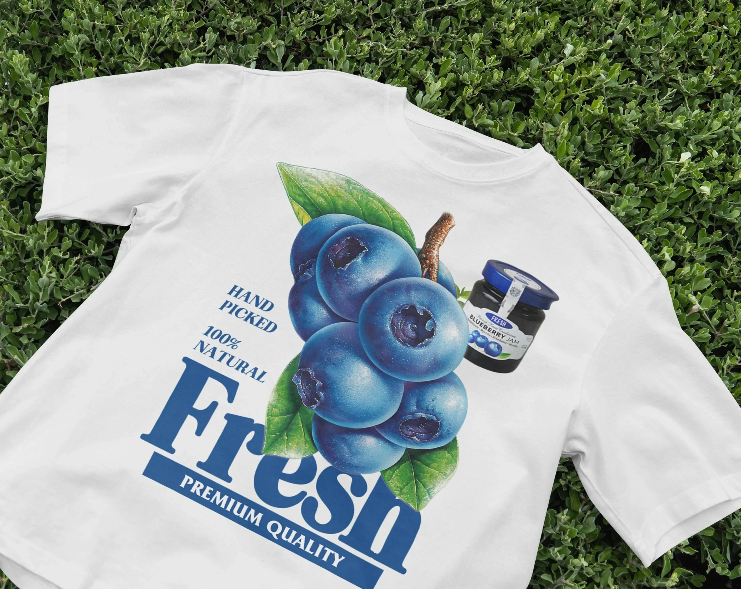 

Vintage Y2k Aesthetic Blueberry Cute Fruit Letter Pattern Round Neck Surfing Beach T-shirt Summer Spring Women Short Sleeves