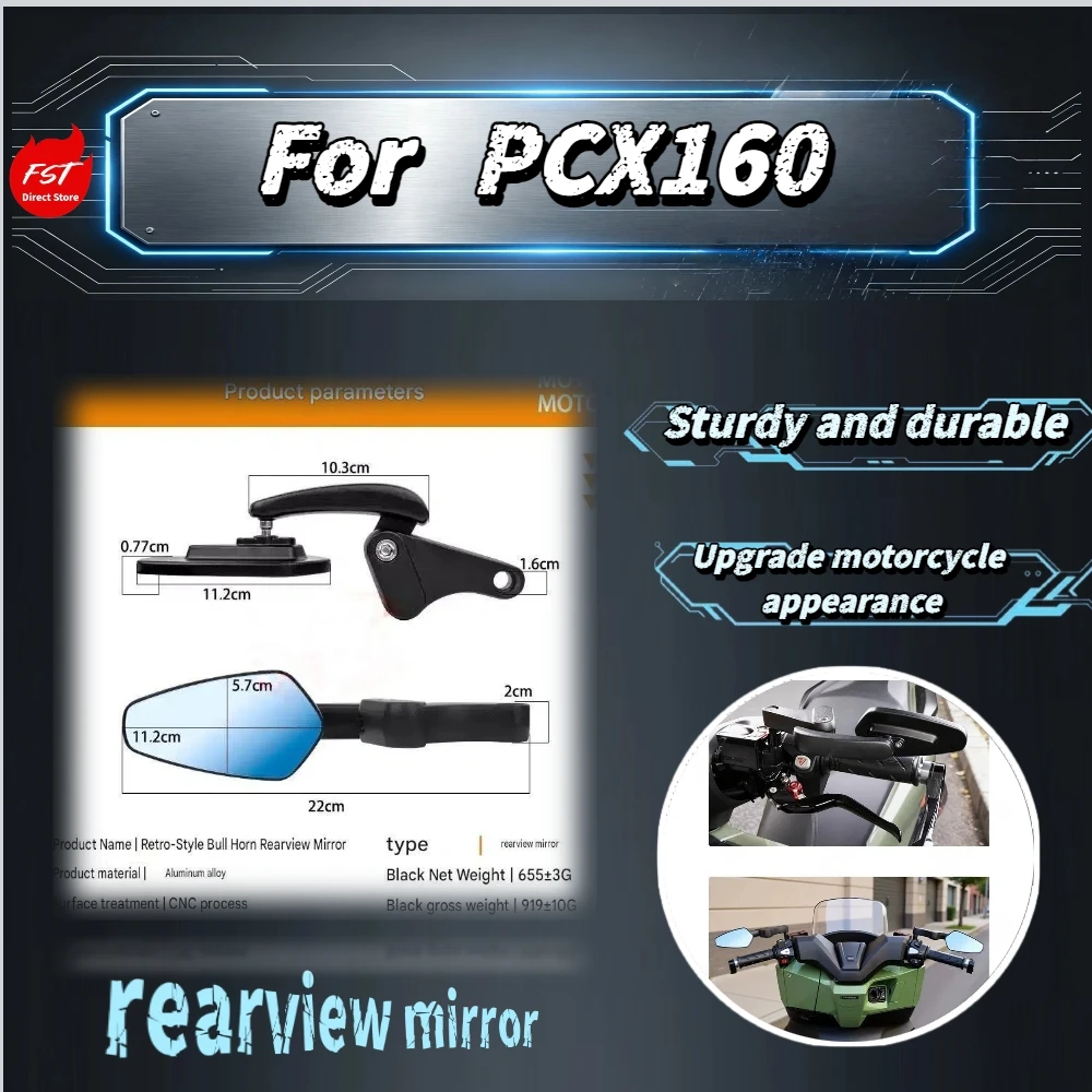 For PCX160 Vintage Bull Horn Side Mirror Anti-glare HD Lens Eliminate Blind Spot Multi-angle Adjustable Scooter Riding Parts