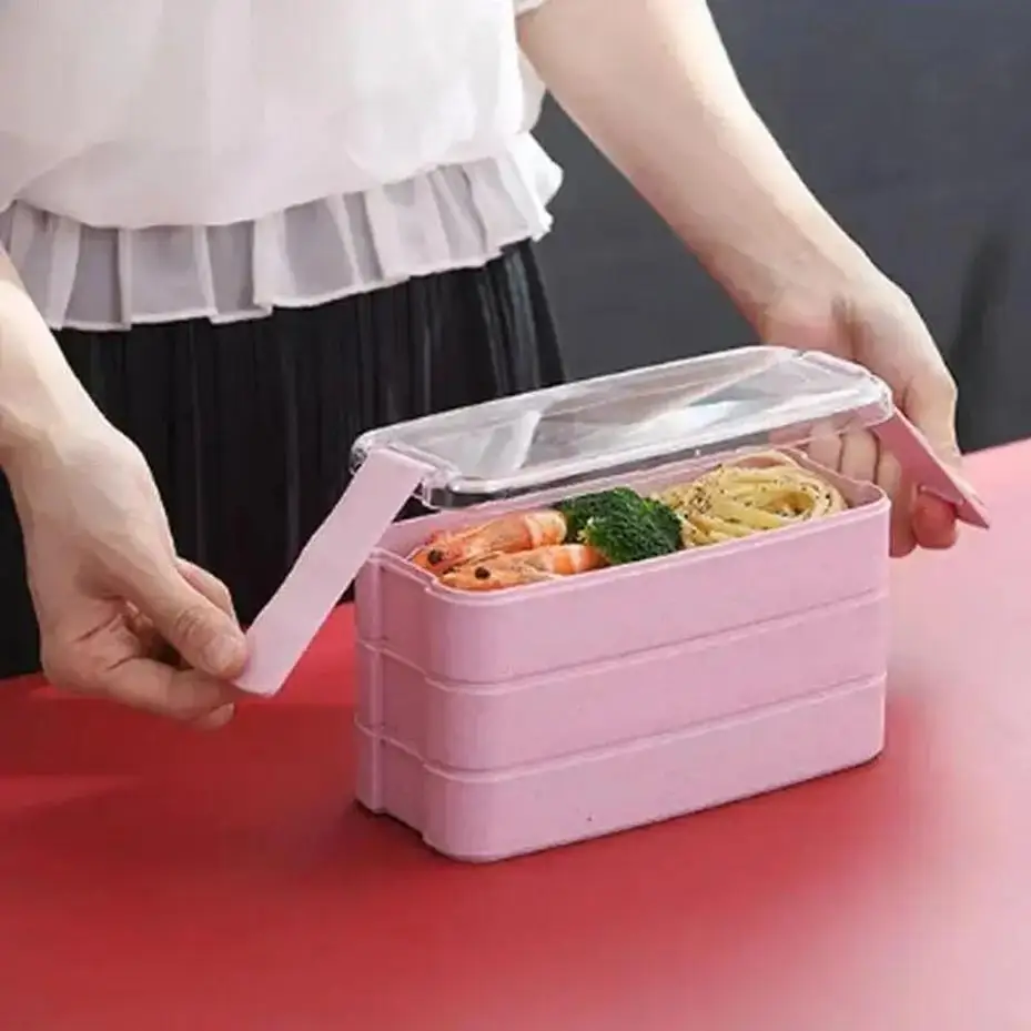 Nordicstyle Hygienic Lunch Box 3-layer Wheat Straw Bento Box Microwave Oven Tableware Food Storage Container Self-contained Food