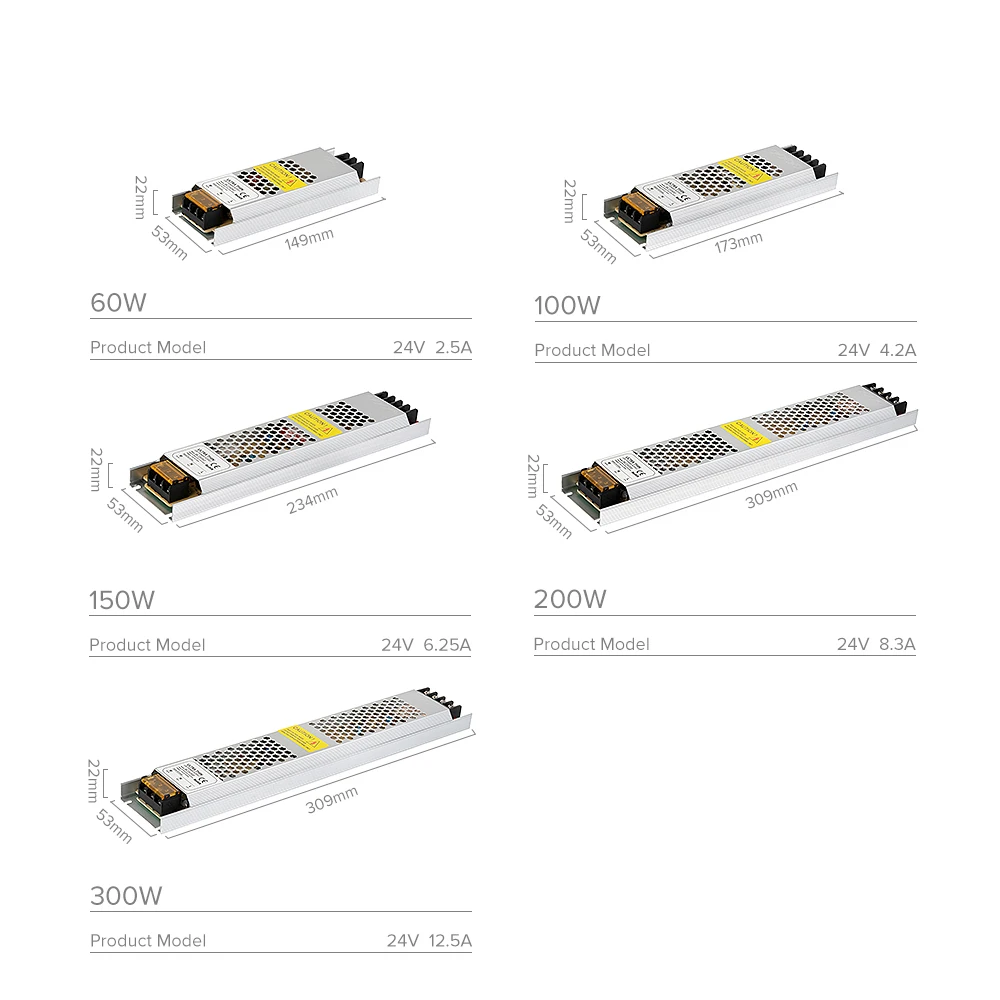 DC12V 24V Ultra Dunne Fcob Led Licht Voeding 60W 100W 150W 200W 300W transformator Adapter AC190V Naar 240V Driver Cob Led Strip