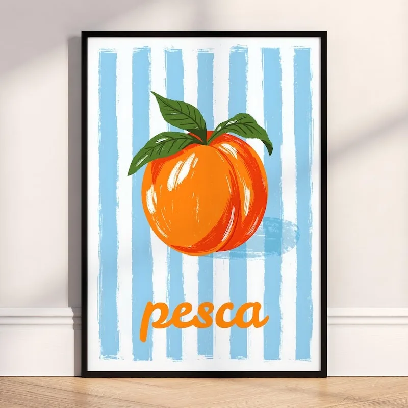 1pc frameless Canvas Painting Italian Retro Striped Fruit Canvas Wall Art Set Colorful Pepper Vegetable Print Poster Fruit Text