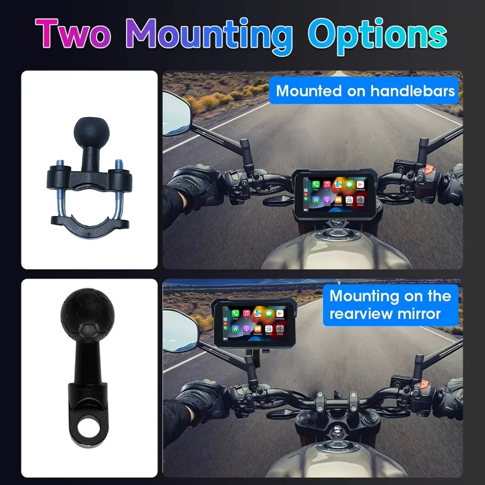 5 Inch Motorcycle GPS Navigation Multimedia Player with Wireless CarPlay And Android Auto IP67 Waterproof Dashboard Screen