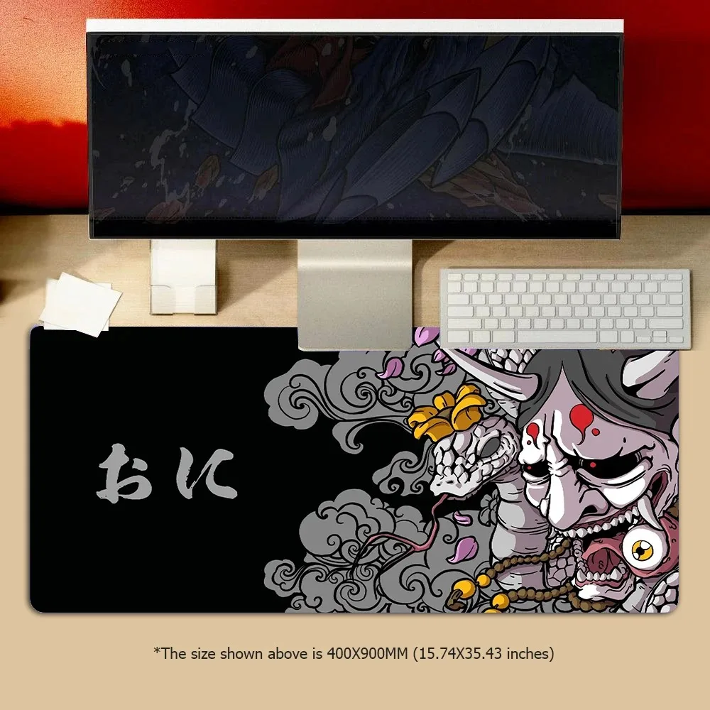 Large Gaming Mouse Pad Japanese White Table Desk Mat Keyboard Black Oni Mousepad Gamer XXL 90x40 Carpet Cat Mouse Mats Company