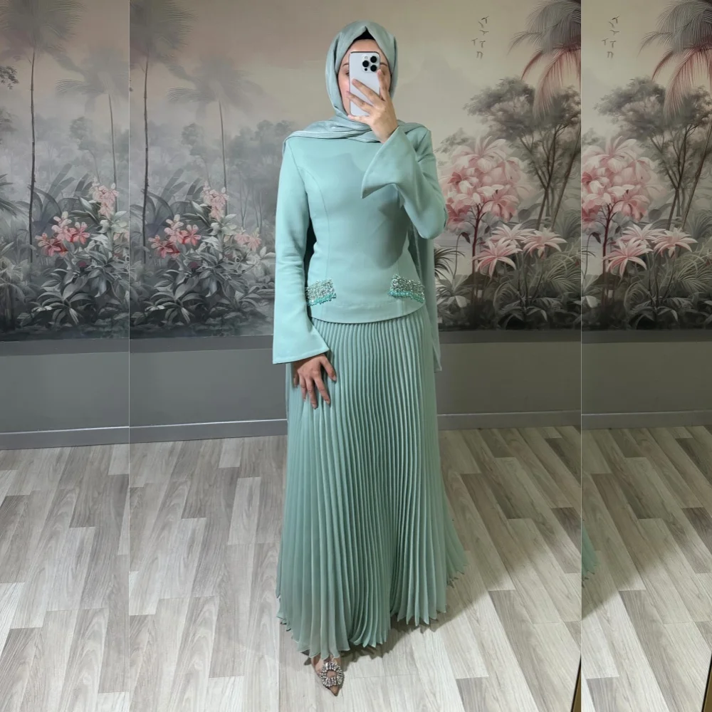 

Customized Sizes Available Jersey Sequined Beading A-line O-Neck Long Dresses Bespoke Occasion Exquisite Elegant