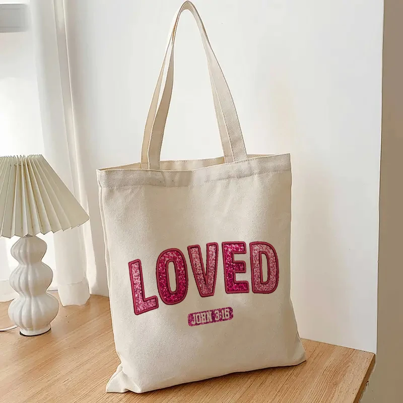 Bolsa de lona con patrón de Love John para mujer, bolso de mano de moda, almacenamiento de libros, almacenamiento de viaje, regalo de embrague, estuche de alta capacidad, 1 unidad