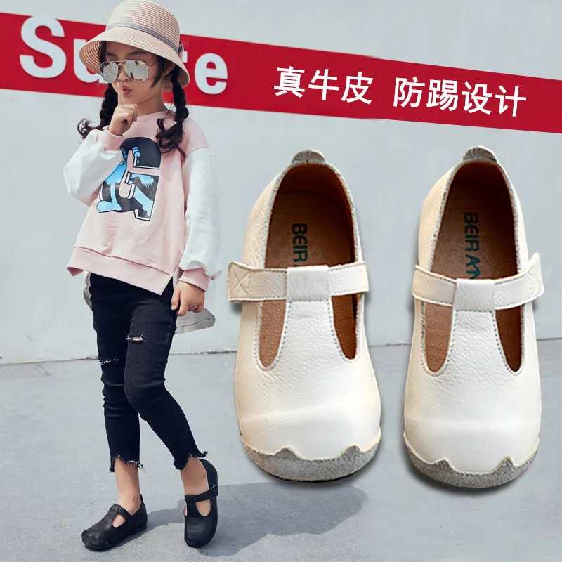 New children's daily casual leather shoes, girls' genuine leather casual princess shoes, soft cowhide black leather shoes