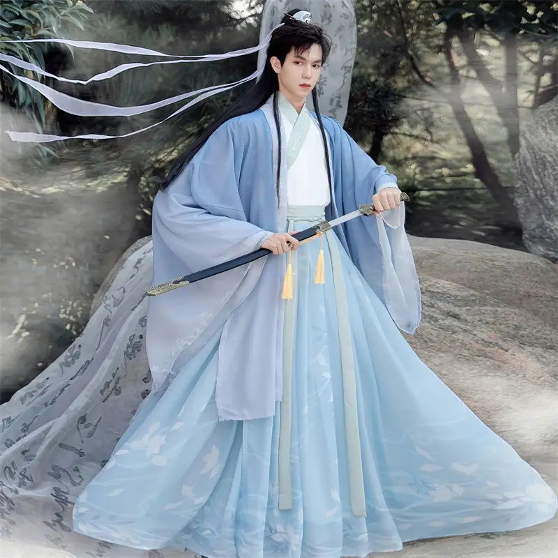

Chinese Hanfu Costume Men&Women Halloween Carnival Cosplay Costume Couples Party Outfit Ancient Blue Printed Hanfu Dress 2026