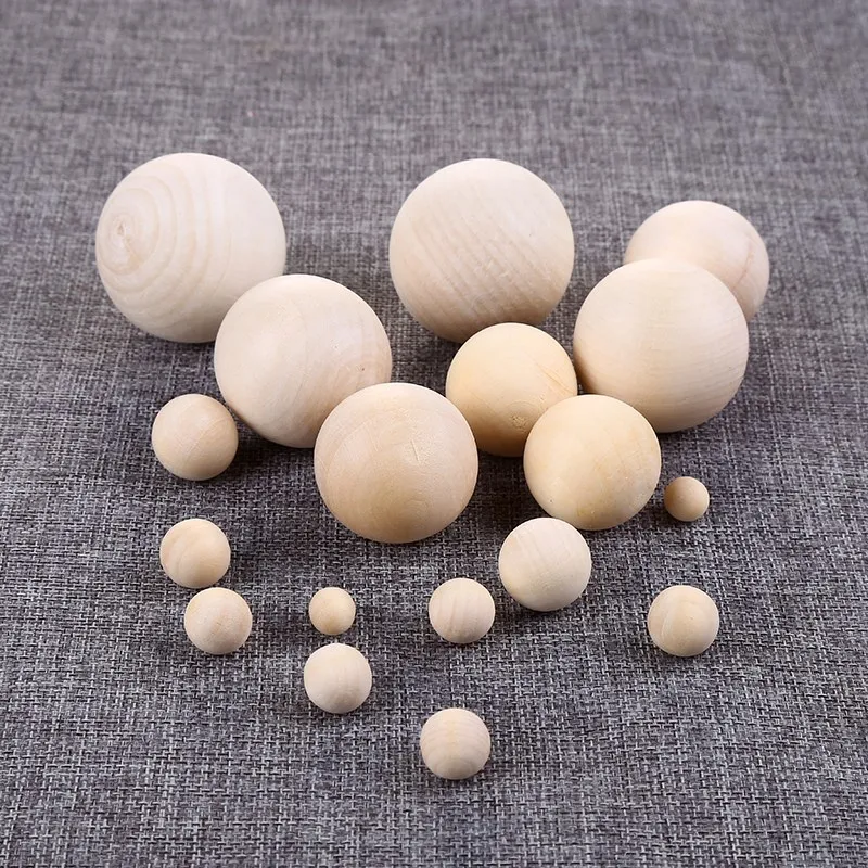 1-100Pcs 6-90mm No Hole Natural Unfinished Solid Wood Balls Round Wooden Beads DIY Jewelry Carving Crafts