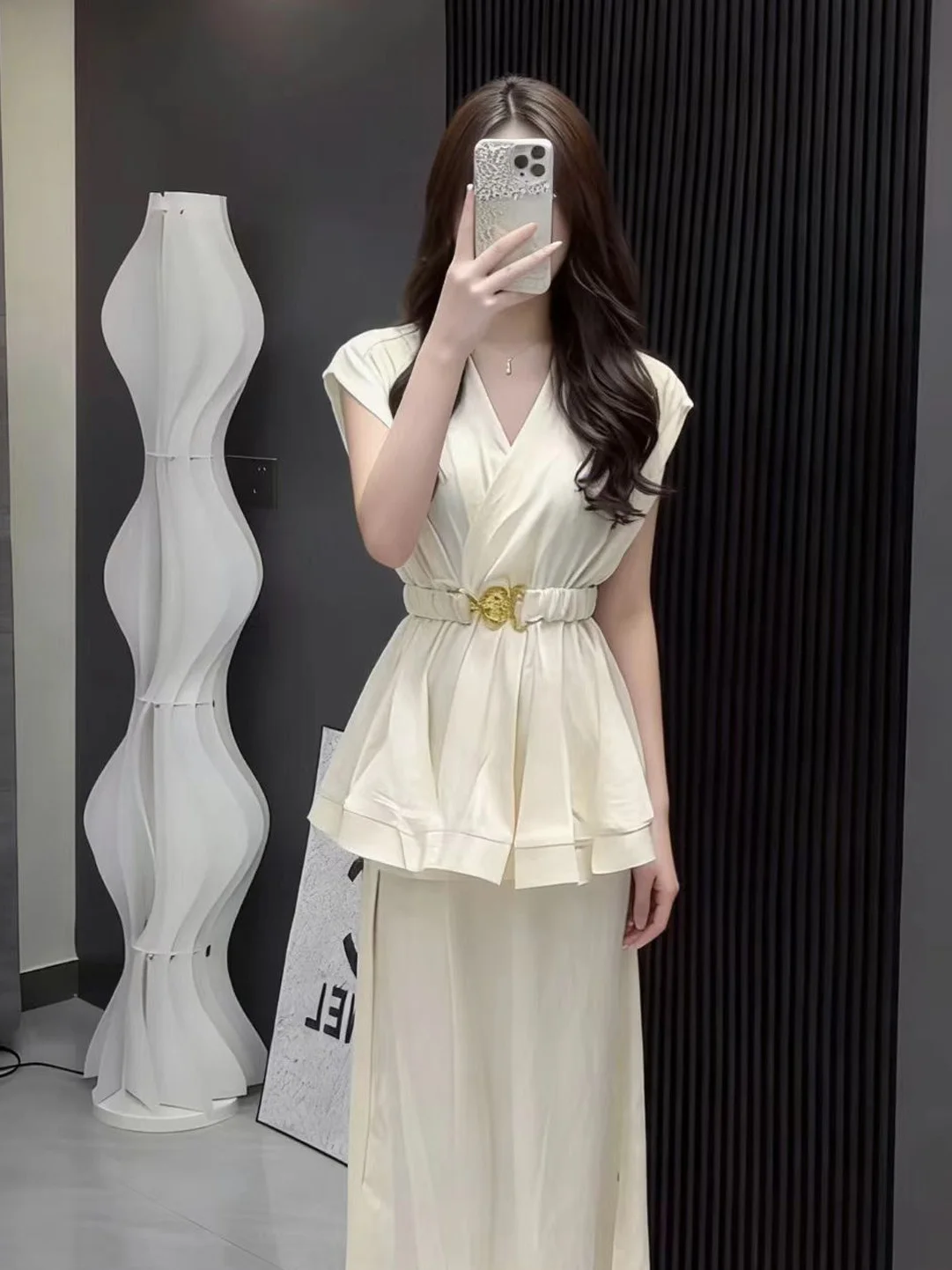 

Элегантный женский топ без рукавов с V-образным вырезом и завышенной талией, стильный, универсальный, красивый, летний, модный, в корейском стиле, стандартный крой