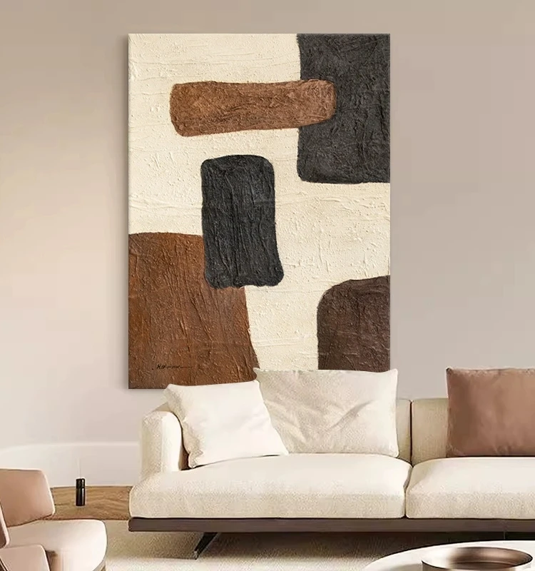 Hand-painted oil painting, abstract color block decoration painting with a quiet breeze in the living room