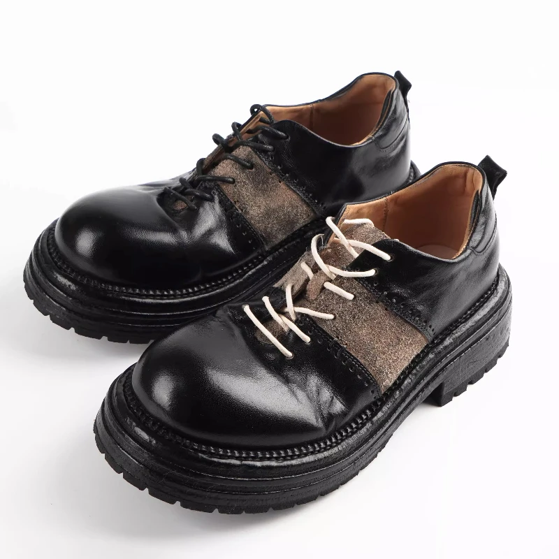 Horse Hip Leather Deby Shoes for Men's/Womens Horsehide Dress Shoes Cowhide Outsole Goodyear Handmade Stitched Heightening Shoes