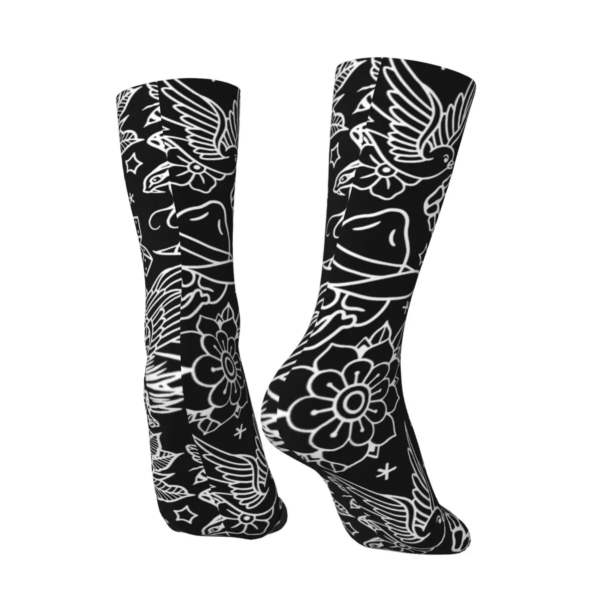 American Traditional Flash Print Tattoo Socks Black and White Leisure Stockings Winter Anti Skid Women Men Socks Running Socks