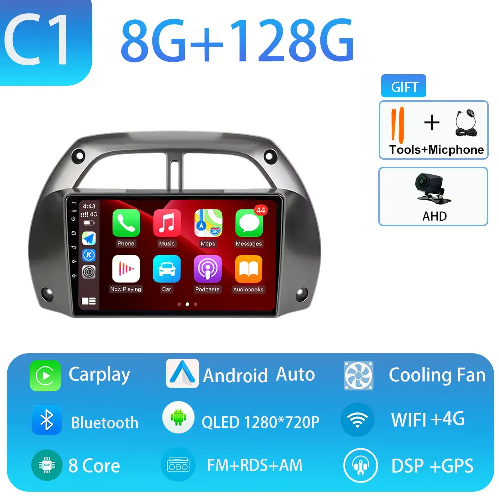 Android 15 voor Toyota RAV4 2001-2005 Draadloze CarPlay Autoradio Video Audio Multimedi Speler Auto BT WIFI 4G 2K QLED Geen 2 din - afbeelding 1