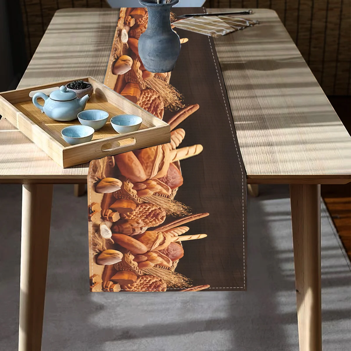 1 Piece of Bread-Themed Patterned Table Runner, Suitable for Farmhouse Settings, Indoor Use, Kitchens, Celebrations, Table Decorations, Restaurant and Banquet Decoration Supplies