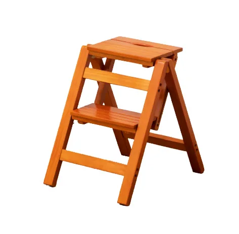 Household Storage Ladder Chair Dual-purpose Ladder Stool  Multi-functional Climbing Tread Stairs Solid Wood Folding Ladder