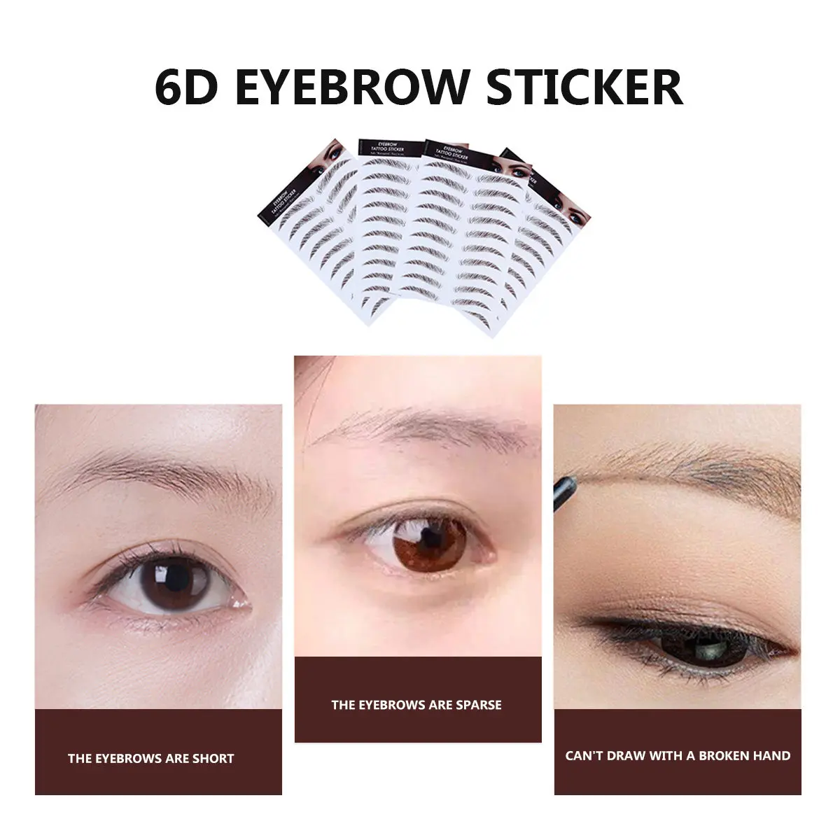 

4Pcs Artificial Eyebrow Stickers 6D Hair-Like Waterproof Smudge-Proof False Eyebrows Cosmetics Reusable Eyebrow Tool