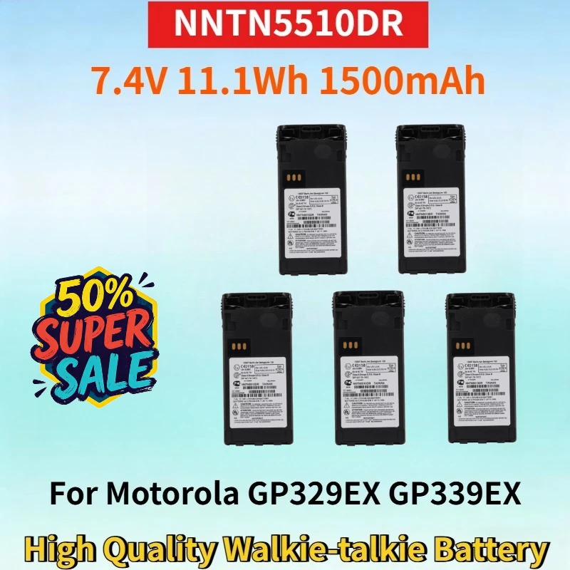 

5pcs NNTN5510DR 7.4V 11.1Wh 1500mAh Battery for Motorola GP329EX GP339EX PTX760EX GP340 GP380 High Quality Walkie-talkie Battery