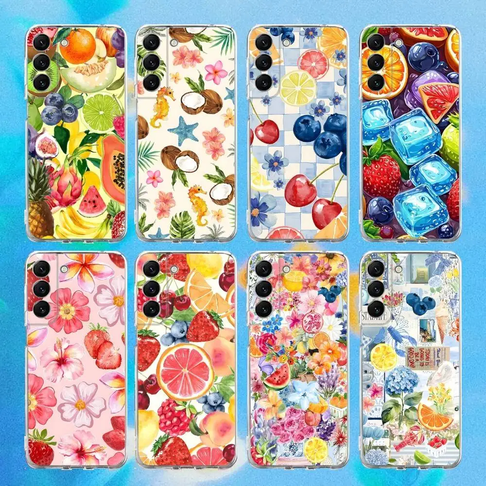

Cute Fruity Juice Cocona Lemon Phone Case Silicone For Samsung S30,S23,21,22,20 Ultra,S20 FE lite,S10,9,PIus Cover Clear