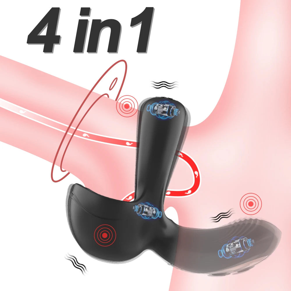 4 in 1 Cock Ring Perineum & Testicles Vibrator Delay Ejaculation Erection Penis Ring Sex Toys for Men Penisring Couples Cockring