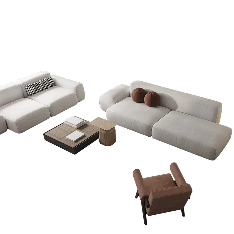 

Nordic simple small apartment sofa living room combination, Italian minimalist straight row tofu cubes cream style sofa