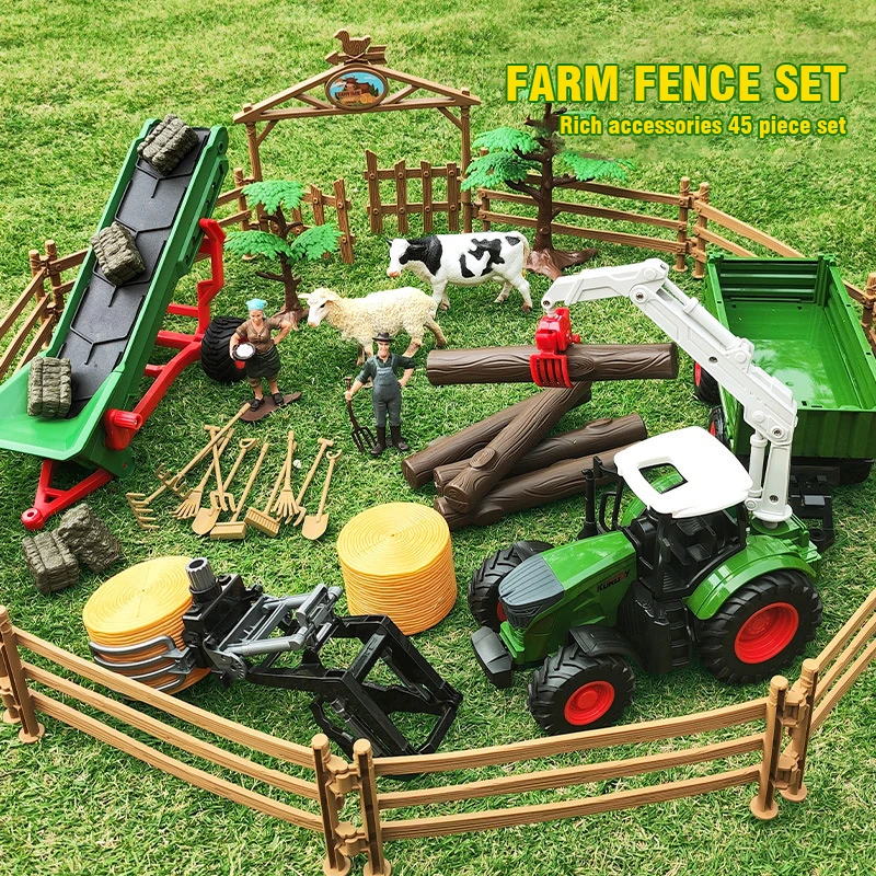 45pieces/sets Farmer Truck Harvester Car 1/24 Cars Tractor Toy Model Sliding Farm Vehicle Boy Toy Car Model Diecast Toys for Boy