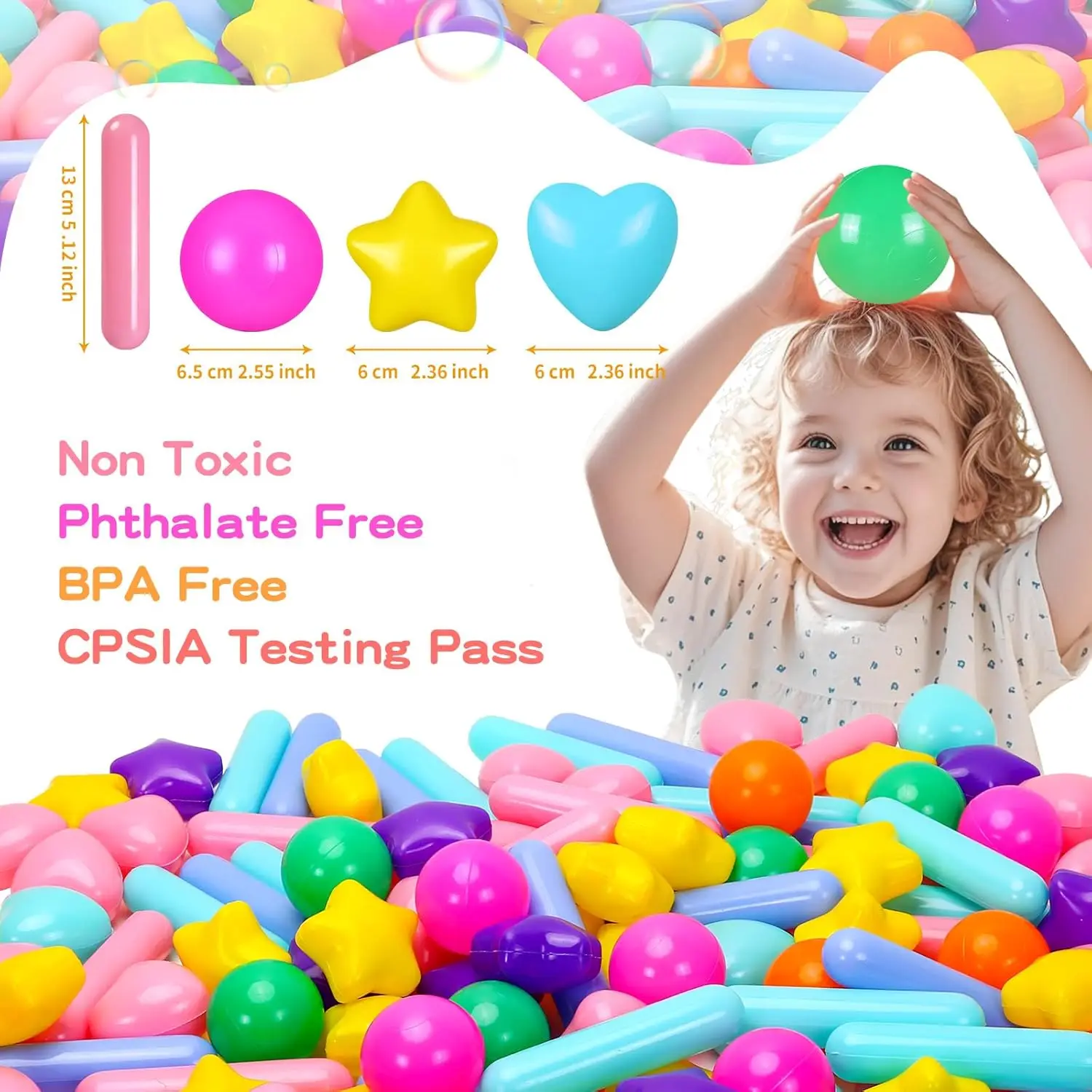 Boules de fosse à balles pour fosses à balles, 150 pièces, balles de jouet en plastique anti-écrasement pour bébés et tout-petits, 4 formes, jouets de jeu réutilisables pour enfants wi